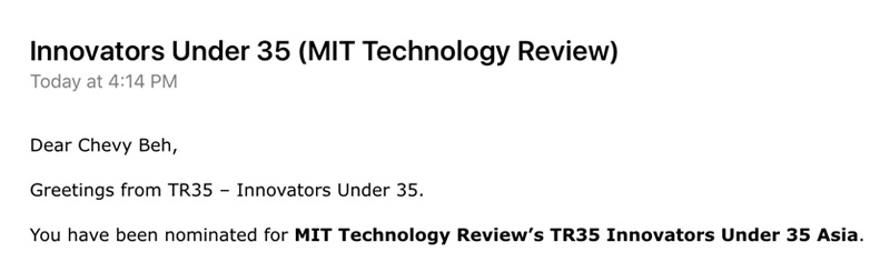 Bookdoc founder nominated for MIT Technology Review Innovators Under 35 Asia